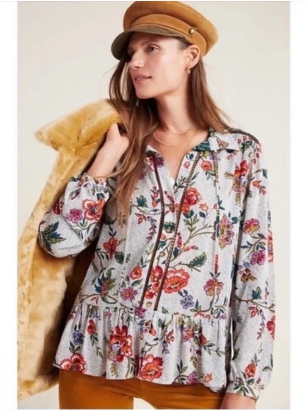 Maeve by Anthropologie Janie Flounced Floral Peasant Blouse